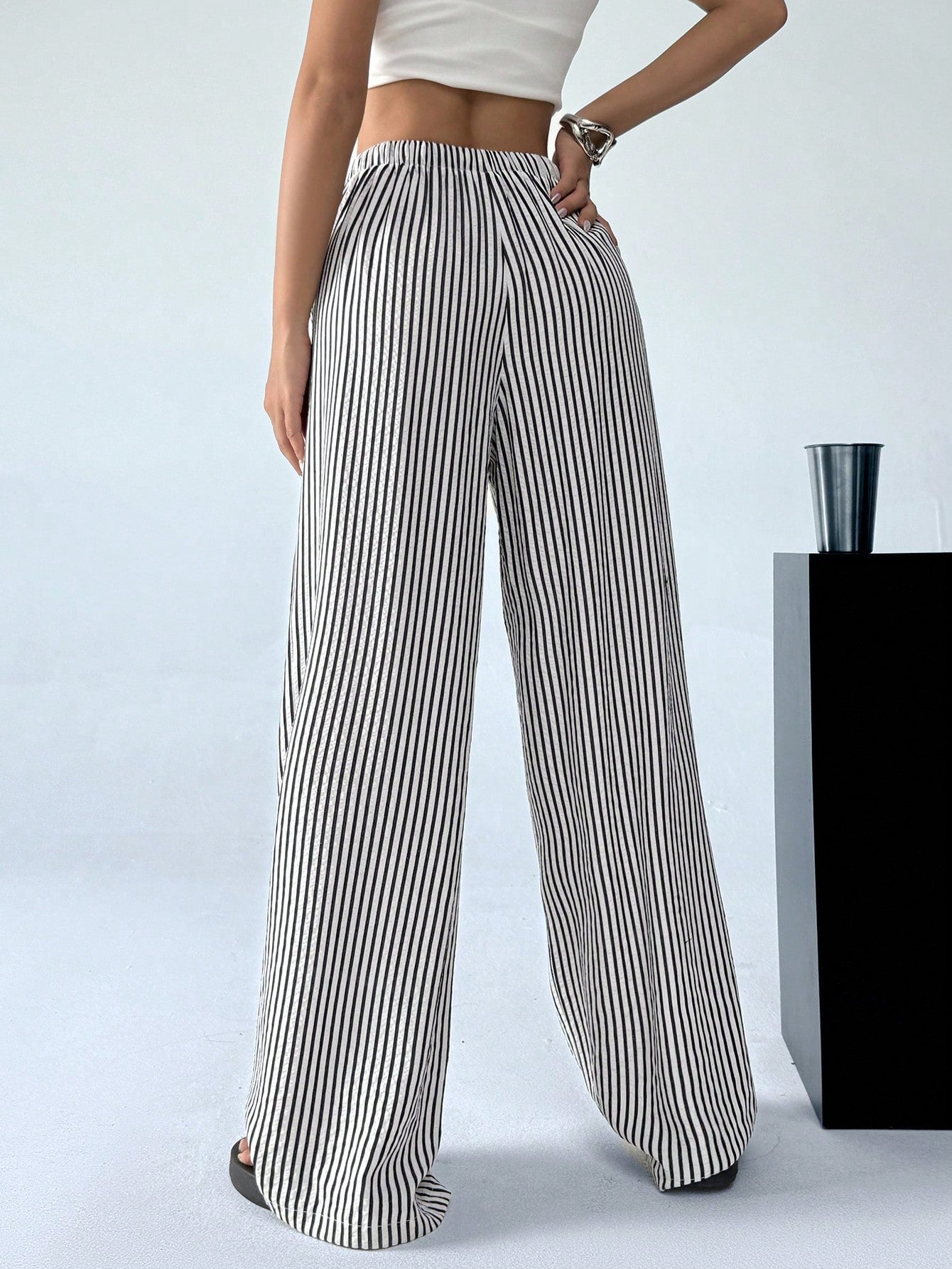 LYSMO Women's Casual Striped Drawstring Waist Loose Pants
