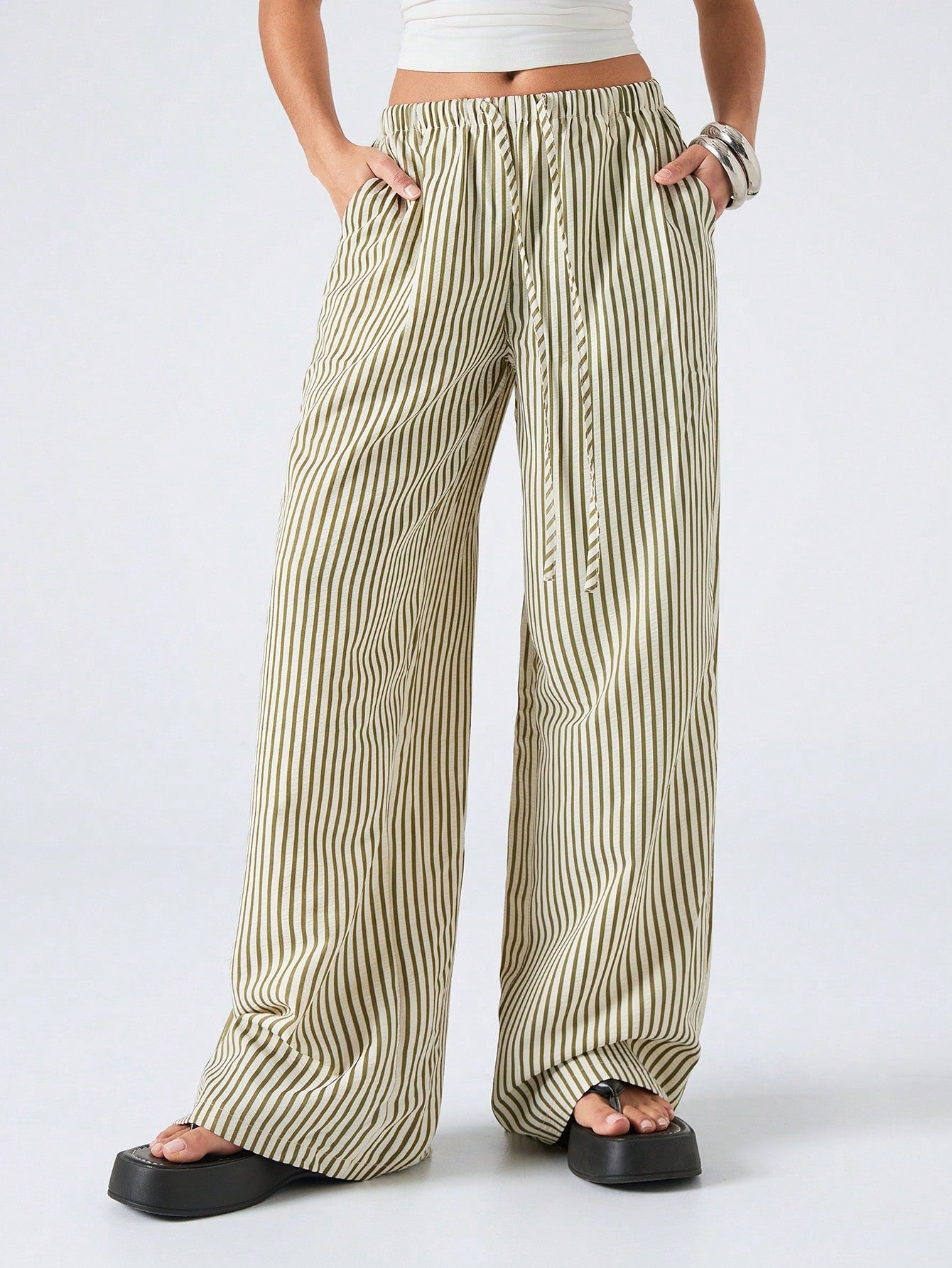 LYSMO Women's Casual Striped Drawstring Waist Loose Pants