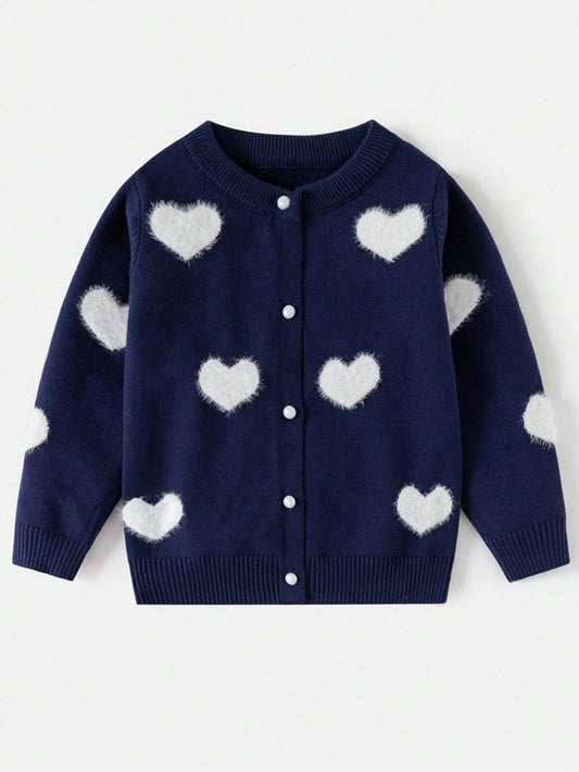 M.Dian xi Girls' Knitted Cardigan, New Spring Design With Mink Fur Heart Jacquard Patterned Yarn Cardigan