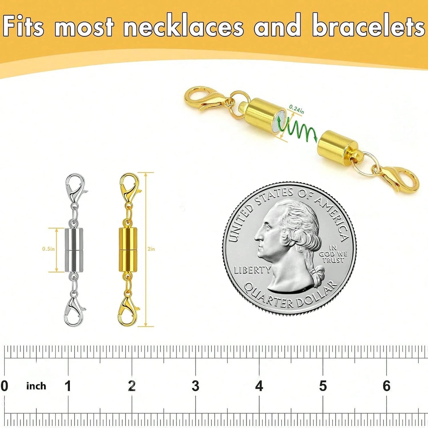 Magnetic Necklace Clasp And Rings. Necklace Extender With Strong Magnets. Magnetic Clasps For Making Necklaces And Bracelets. Gold And Silver Plated