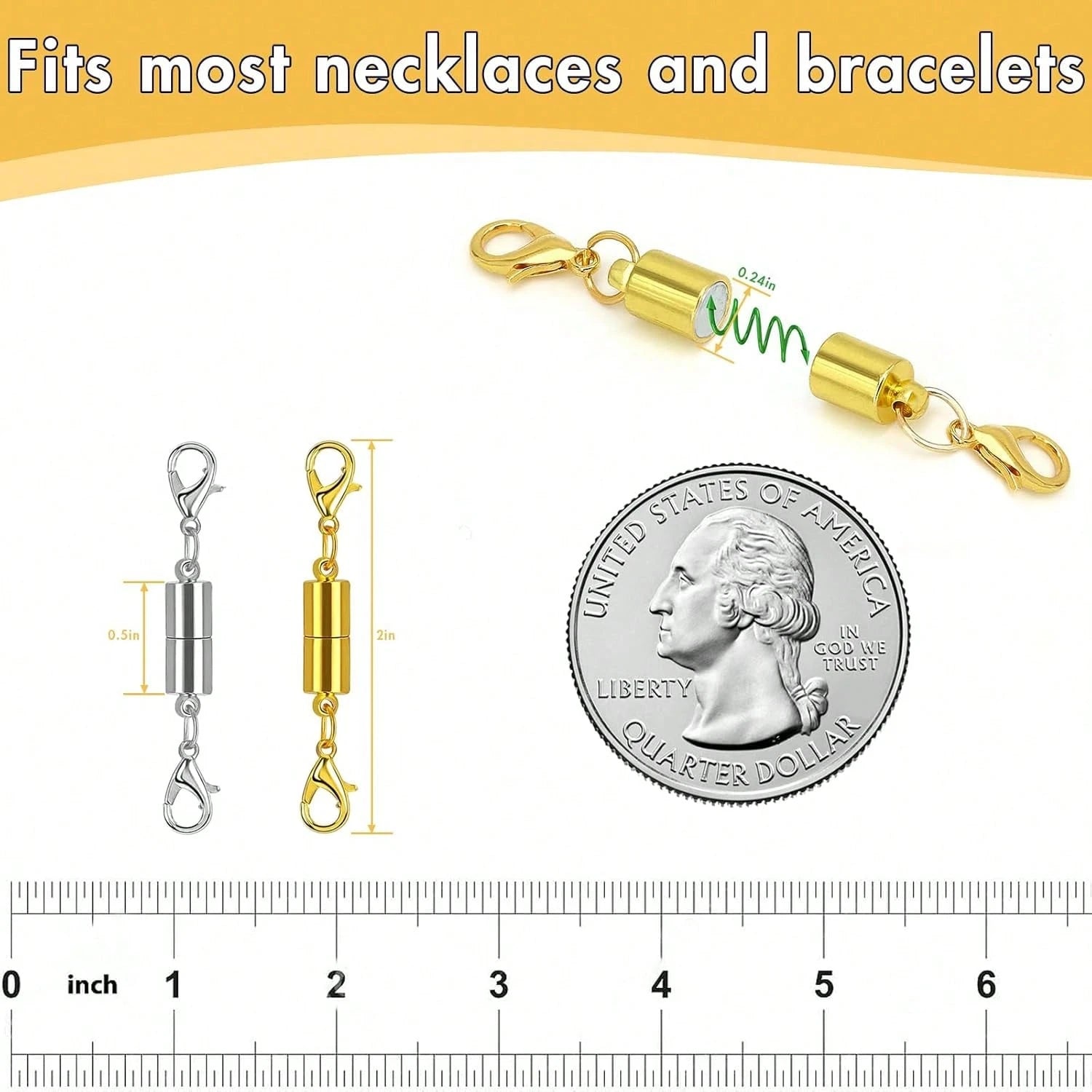 Magnetic Necklace Clasp And Rings. Necklace Extender With Strong Magnets. Magnetic Clasps For Making Necklaces And Bracelets. Gold And Silver Plated