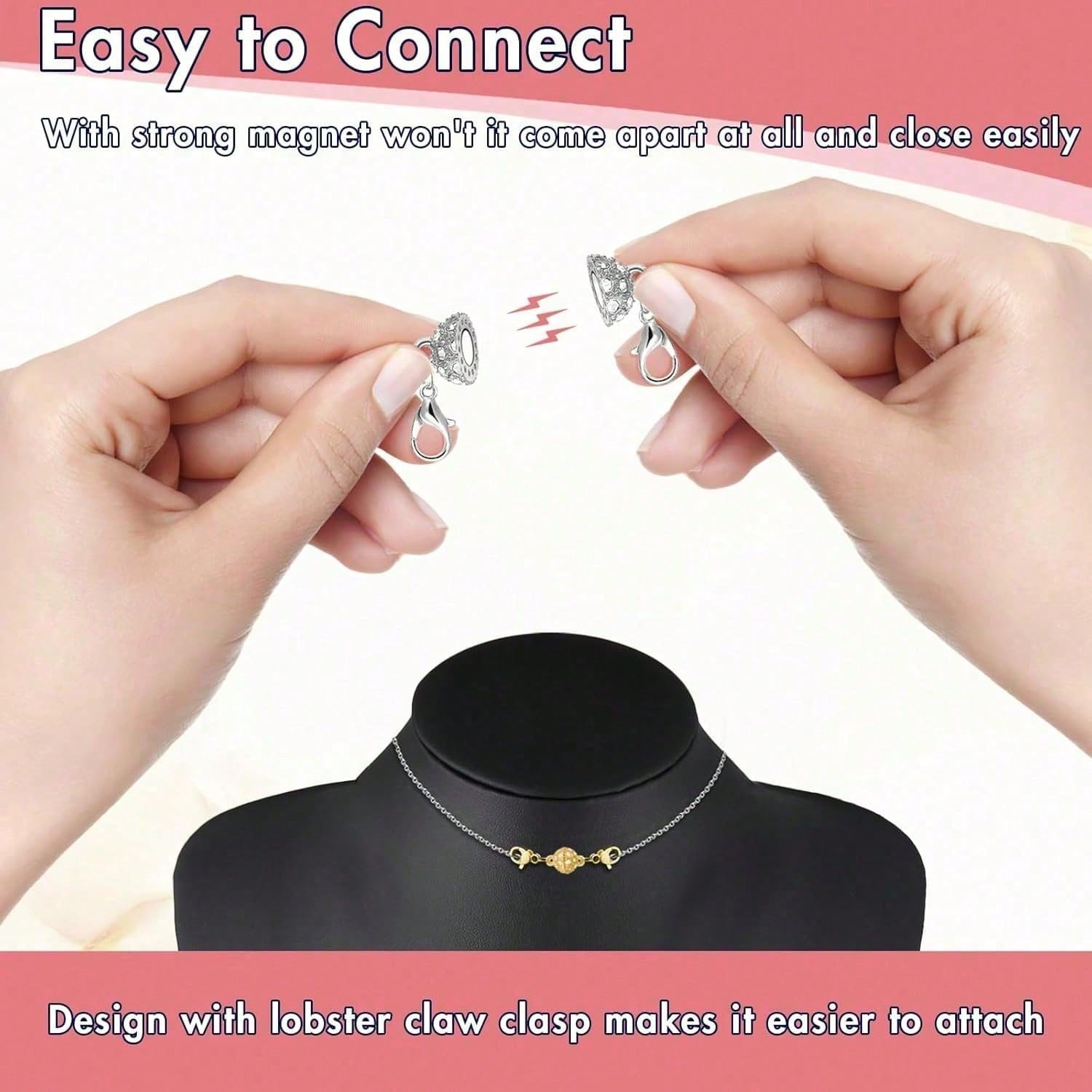 Magnetic Necklace Clasp And Rings. Necklace Extender With Strong Magnets. Magnetic Clasps For Making Necklaces And Bracelets. Gold And Silver Plated