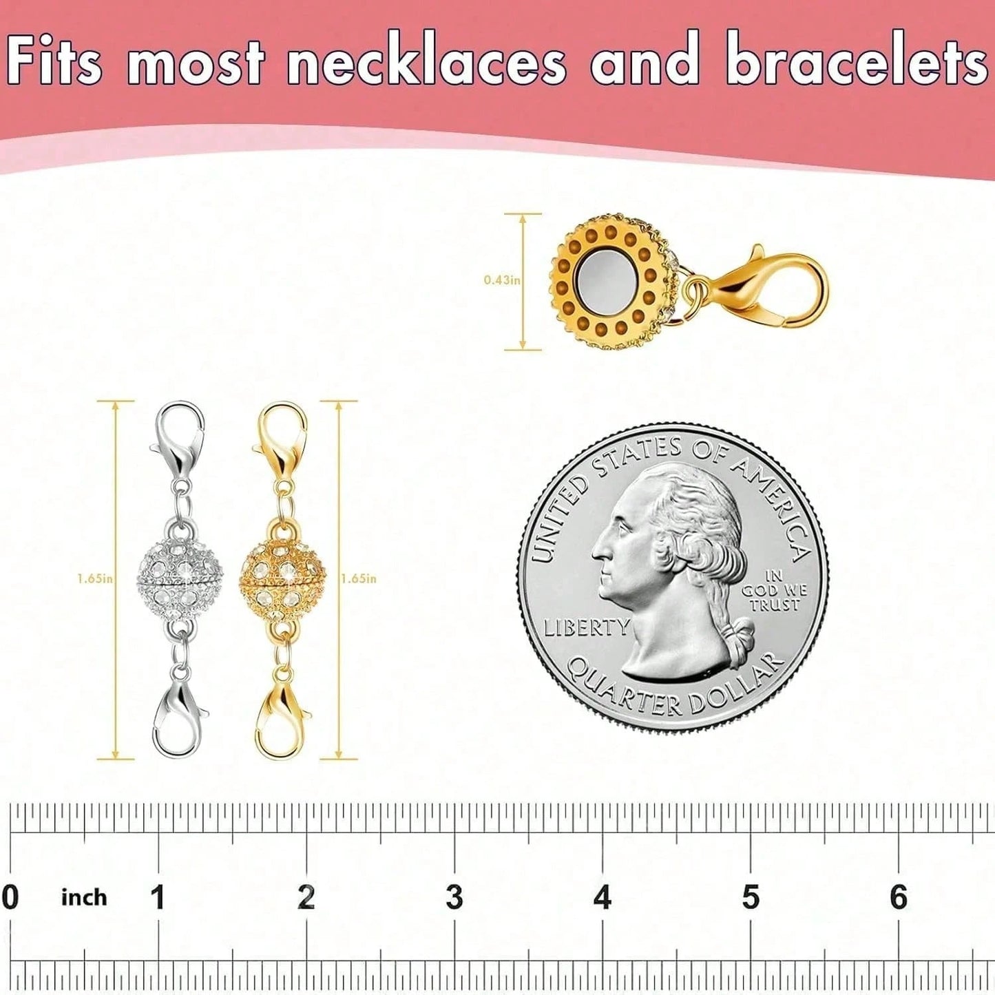 Magnetic Necklace Clasp And Rings. Necklace Extender With Strong Magnets. Magnetic Clasps For Making Necklaces And Bracelets. Gold And Silver Plated