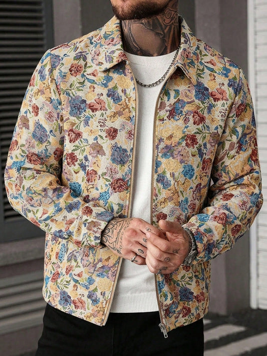 Manfinity CasualCool Men's Beige Autumn Street Casual Holiday Vintage Patterned Jacquard Jacket