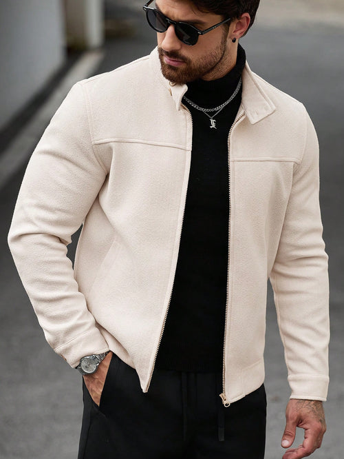 Manfinity CasualCool Men's Khaki Stand Collar Zip-Up Casual Jacket