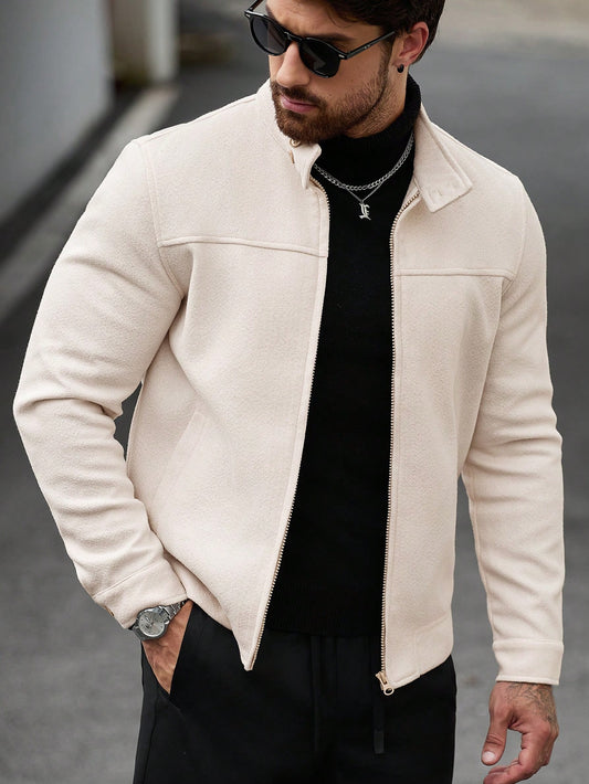 Manfinity CasualCool Men's Khaki Stand Collar Zip-Up Casual Jacket