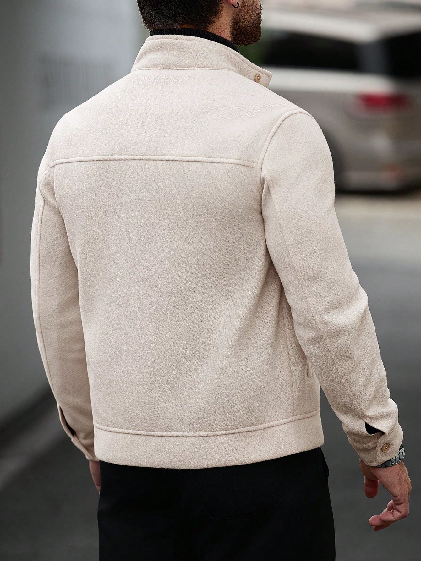 Manfinity CasualCool Men's Khaki Stand Collar Zip-Up Casual Jacket