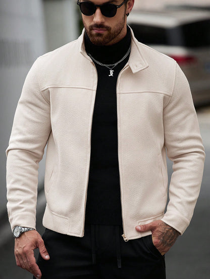 Manfinity CasualCool Men's Khaki Stand Collar Zip-Up Casual Jacket