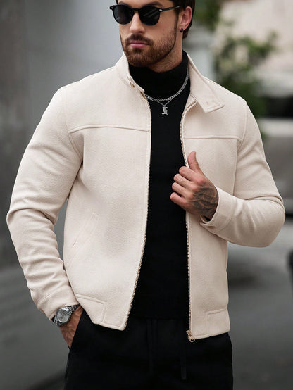 Manfinity CasualCool Men's Khaki Stand Collar Zip-Up Casual Jacket