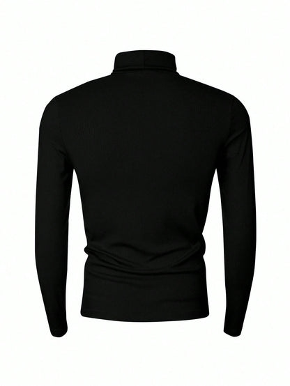 Manfinity Dauomo Men's Casual Solid Color Turtleneck Slim Fit Long Sleeve T-Shirt, Autumn/Winter, Fall