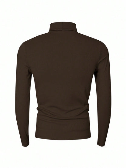 Manfinity Dauomo Men's Casual Solid Color Turtleneck Slim Fit Long Sleeve T-Shirt, Autumn/Winter, Fall