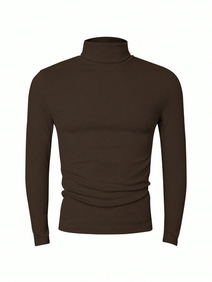 Manfinity Dauomo Men's Casual Solid Color Turtleneck Slim Fit Long Sleeve T-Shirt, Autumn/Winter, Fall