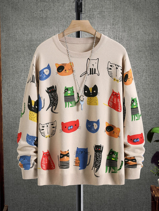 Manfinity Hypemode Men Cartoon Graffiti Animal Pattern Casual Colorful Urban Pullover Long Sleeve Sweater, For Friends, Fall Winter