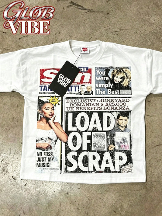 Manfinity Men Vintage Distressed Newspaper Collage Graphic T-Shirt Oversized Drop Shoulder Crew Neck Short Sleeve Streetwear Tee
