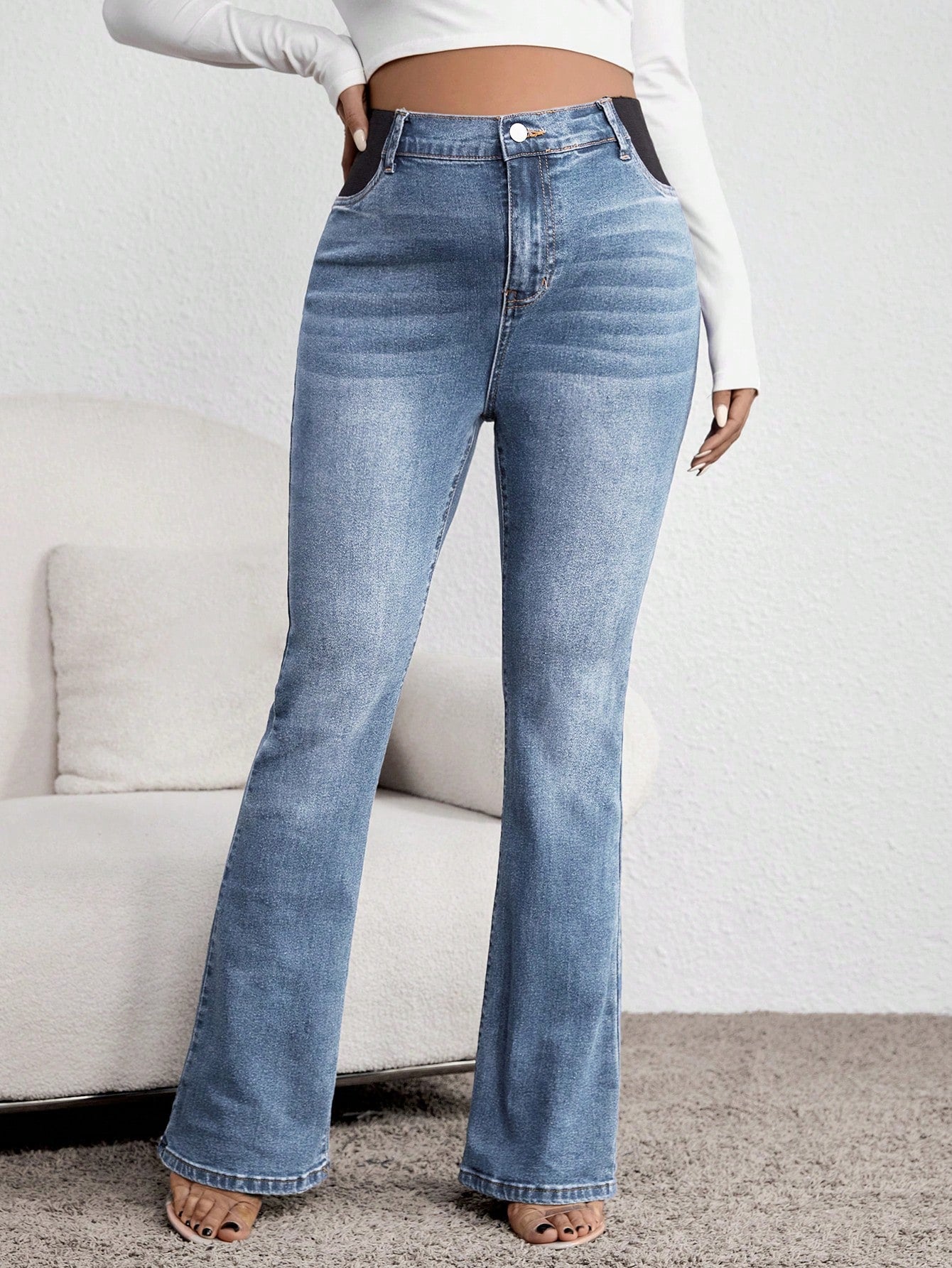 Maternity Jeans, Casual Slim Fit Flare Leg, Comfortable Stretch