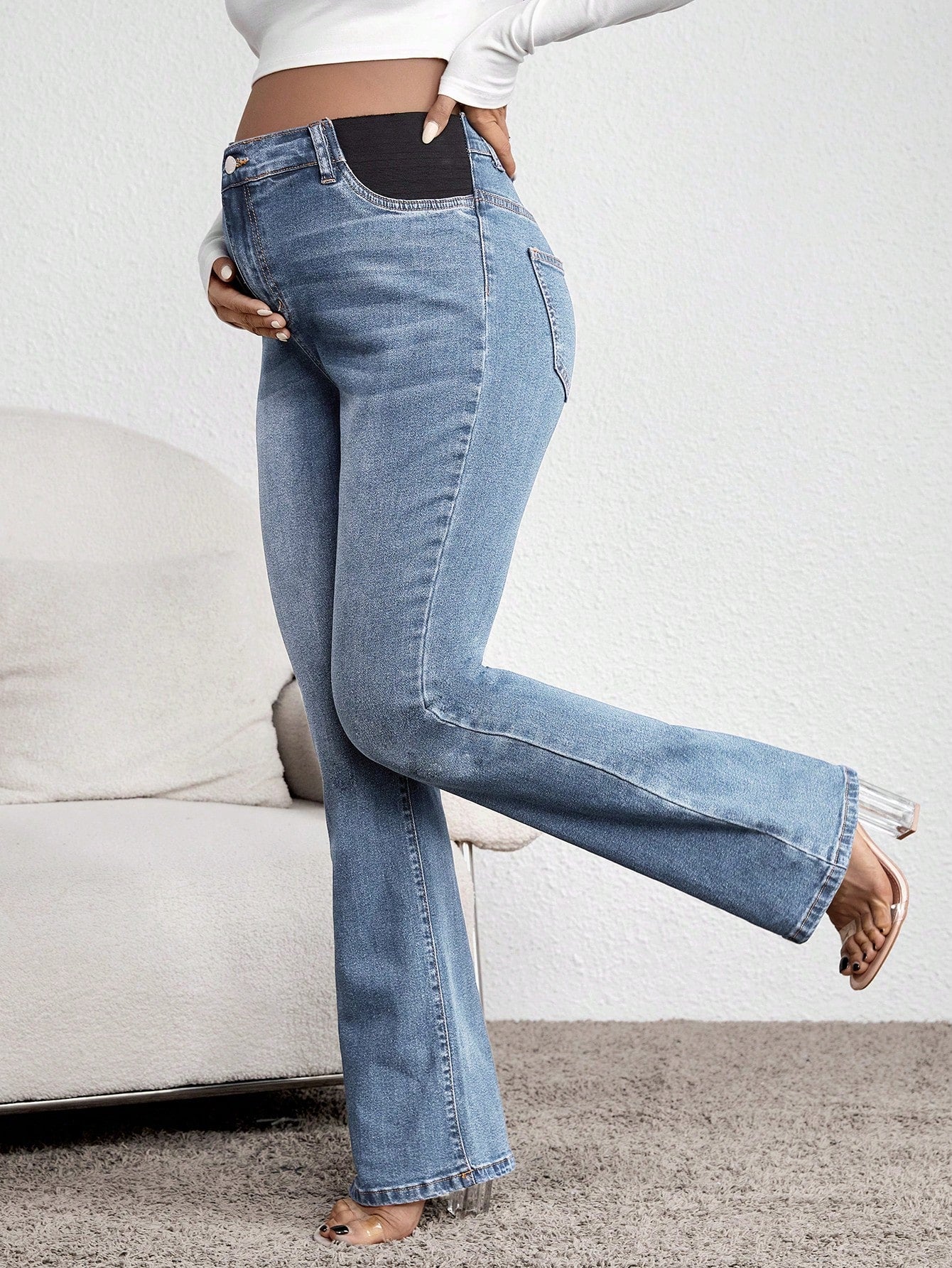 Maternity Jeans, Casual Slim Fit Flare Leg, Comfortable Stretch