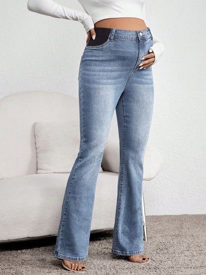 Maternity Jeans, Casual Slim Fit Flare Leg, Comfortable Stretch