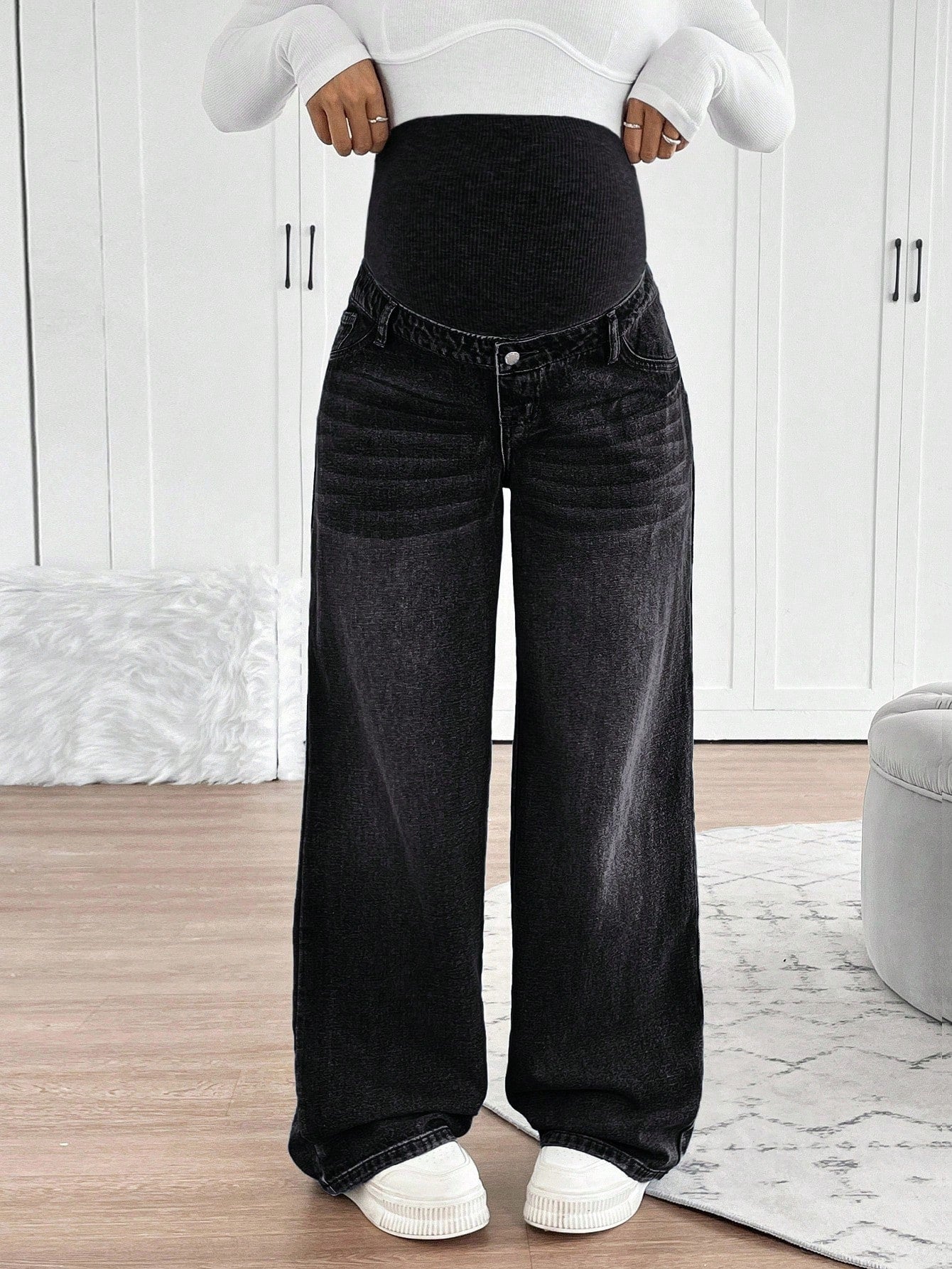 Maternity Loose Straight Leg Casual Everyday Knit Jeans