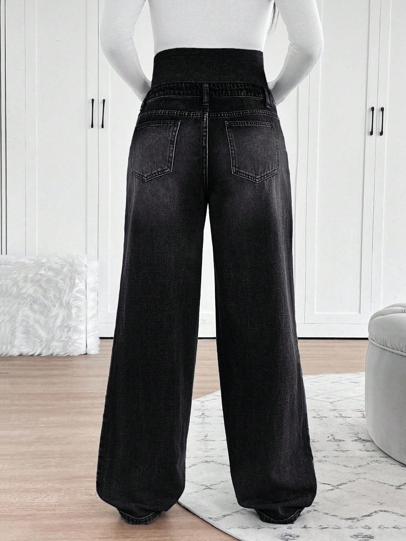 Maternity Loose Straight Leg Casual Everyday Knit Jeans