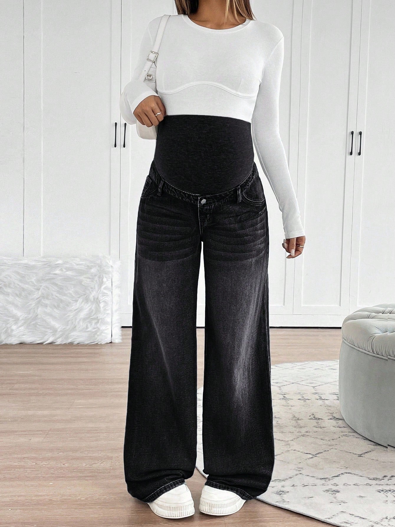 Maternity Loose Straight Leg Casual Everyday Knit Jeans