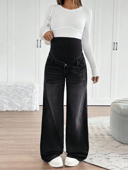 Maternity Loose Straight Leg Casual Everyday Knit Jeans