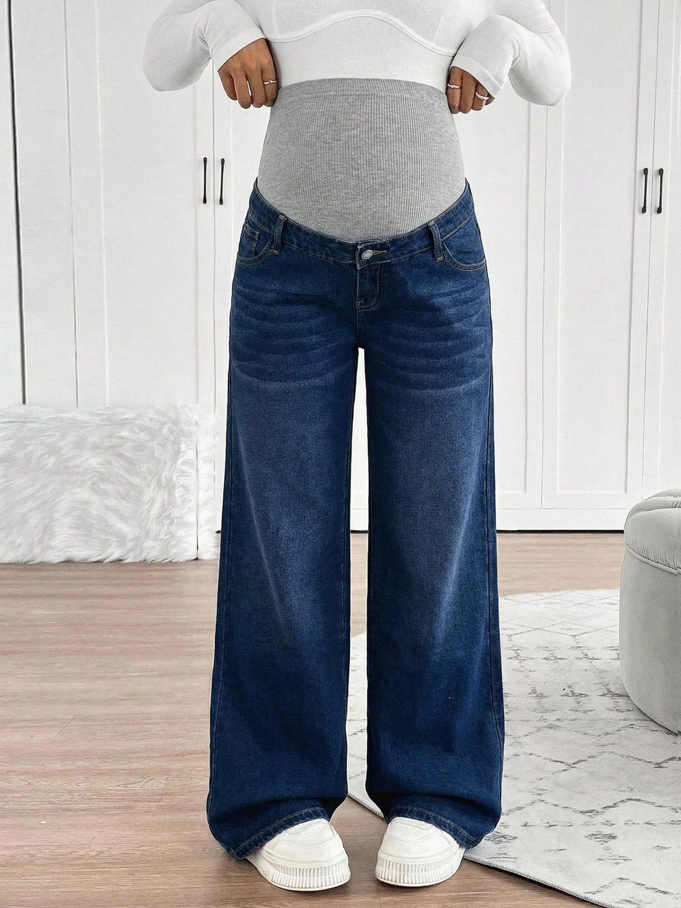 Maternity Loose Straight Leg Casual Everyday Knit Jeans