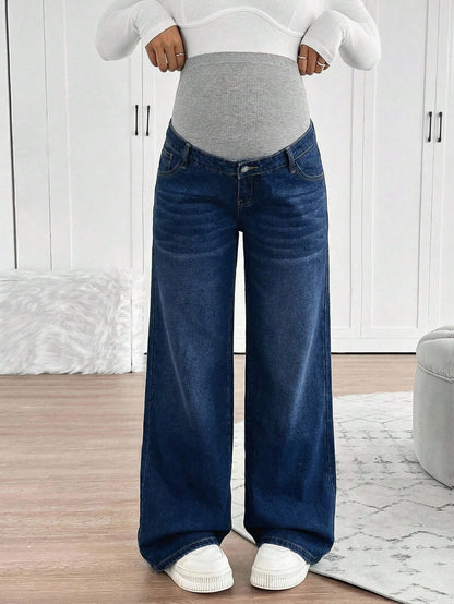 Maternity Loose Straight Leg Casual Everyday Knit Jeans