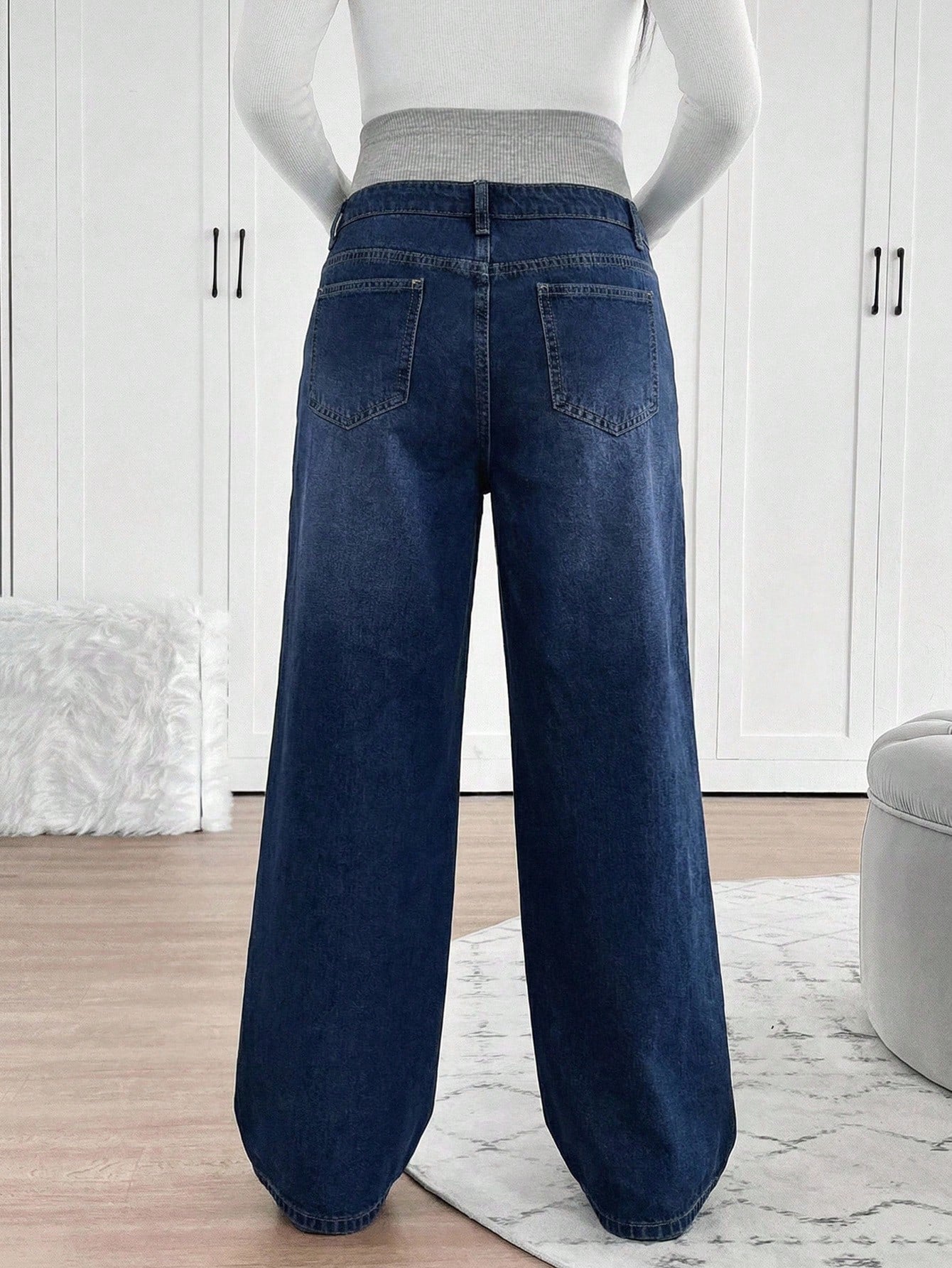 Maternity Loose Straight Leg Casual Everyday Knit Jeans
