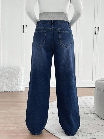 Maternity Loose Straight Leg Casual Everyday Knit Jeans