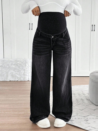 Maternity Loose Straight Leg Casual Everyday Knit Jeans