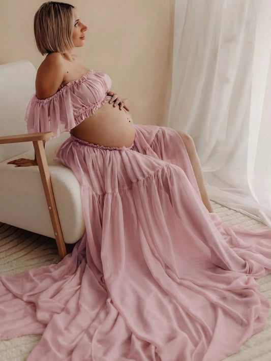 Maternity Sleeveless Ruched Dress, Maternity Photography Baby Shower Party Dress Pink Fall