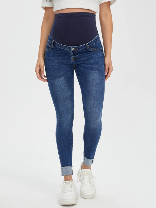 Maternity Wideband Waist Roll Up Hem Skinny Jeans