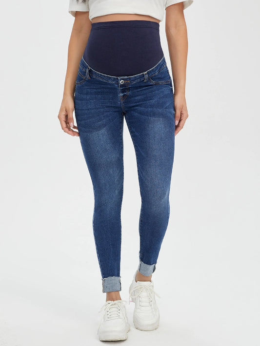 Maternity Wideband Waist Roll Up Hem Skinny Jeans