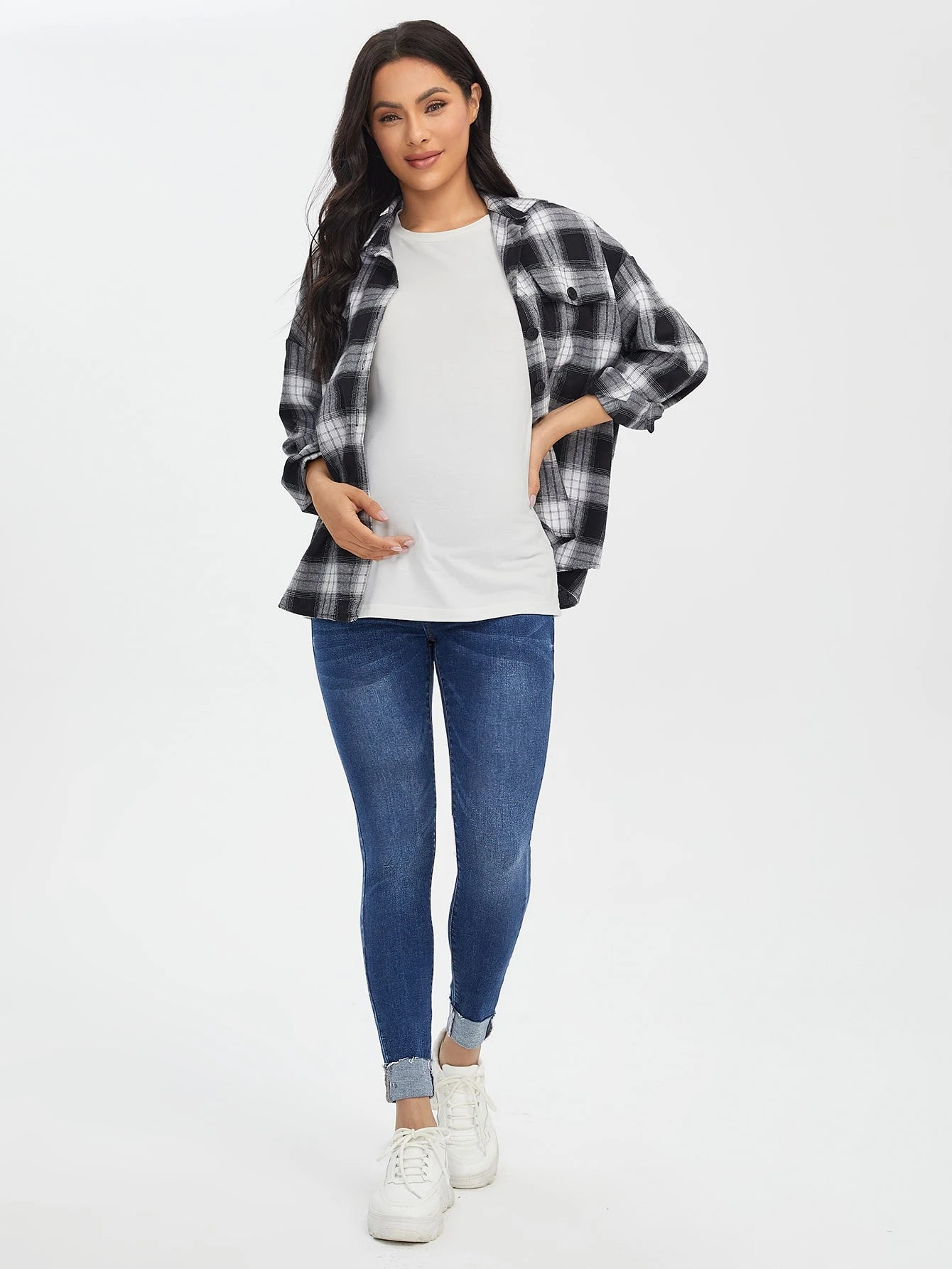 Maternity Wideband Waist Roll Up Hem Skinny Jeans