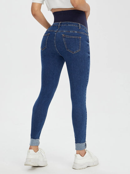 Maternity Wideband Waist Roll Up Hem Skinny Jeans