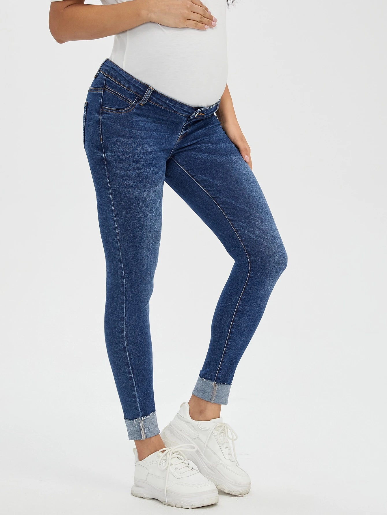 Maternity Wideband Waist Roll Up Hem Skinny Jeans