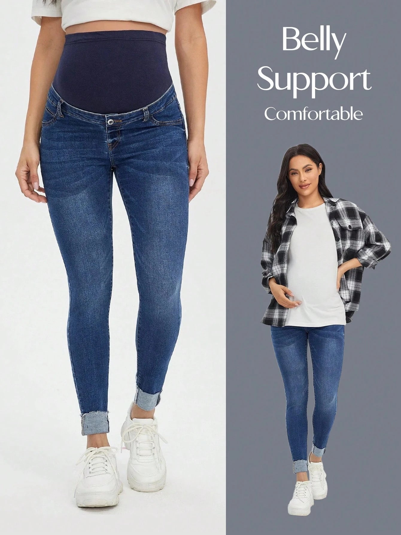 Maternity Wideband Waist Roll Up Hem Skinny Jeans