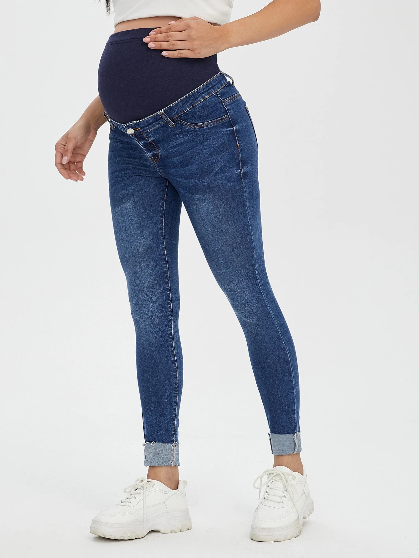 Maternity Wideband Waist Roll Up Hem Skinny Jeans
