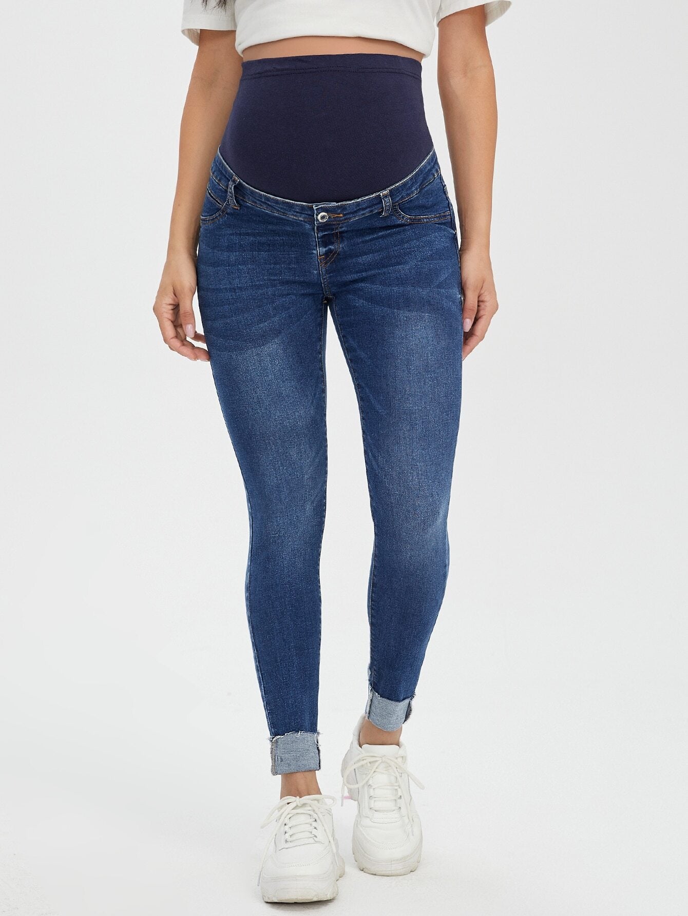 Maternity Wideband Waist Roll Up Hem Skinny Jeans