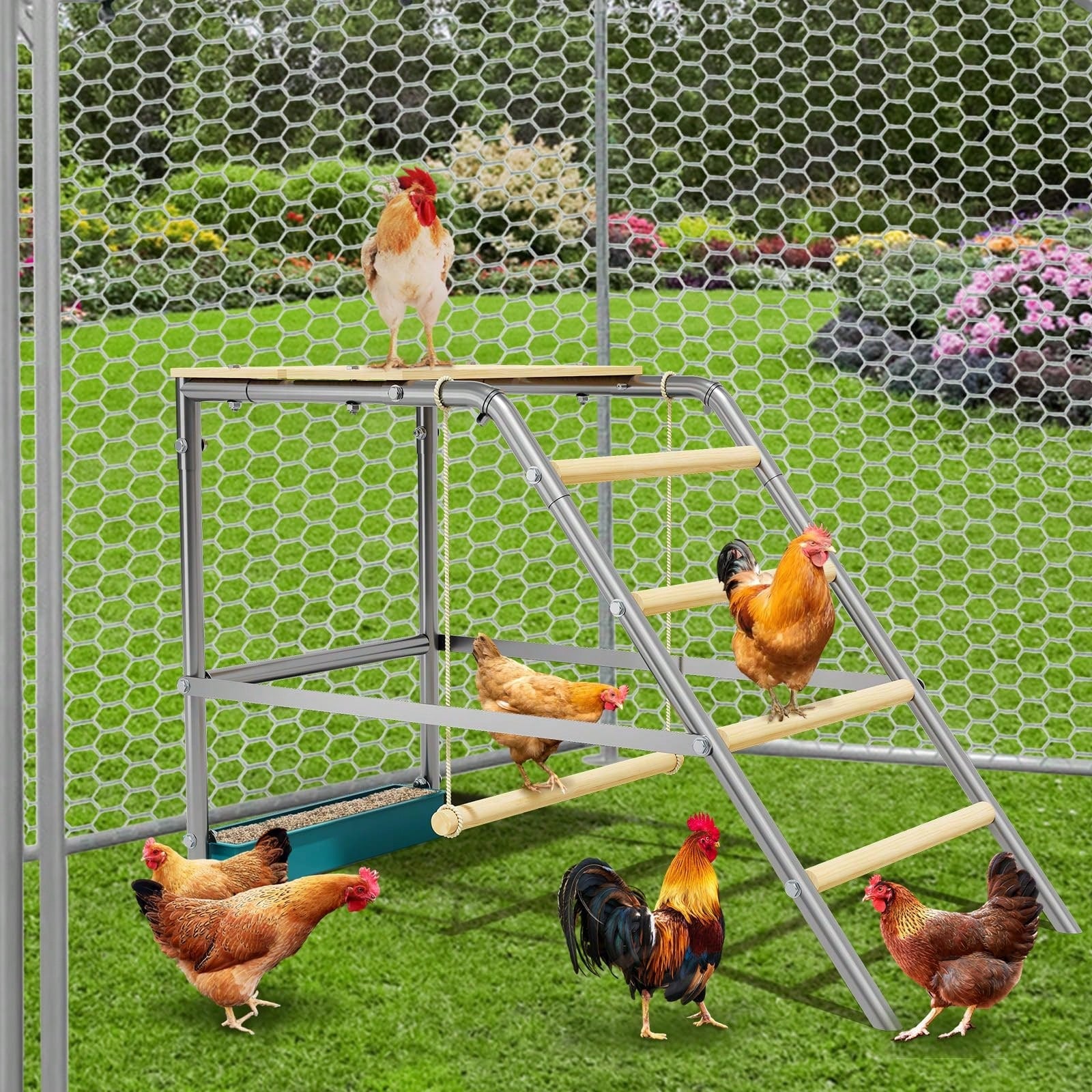Meiyiu Roosting Bars For Chickens In Coop, Chicken Perch For Coop, Chicken Roosting Bars With Swing And Ladder For Backyard Farm, Easy To Clean