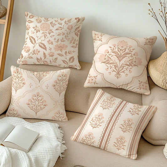 MEMNUN 4pcs Milk Tea Powder Vintage Ditsy Floral Pattern Pillow Covers [Pillow Insert Not Included], 40*40cm/45*45cm/50*50cm, [Single-Sided Printing] Made Of Polyester Material Watercolor Peony Branch