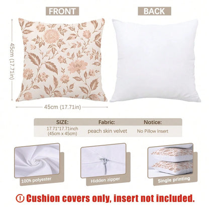 MEMNUN 4pcs Milk Tea Powder Vintage Ditsy Floral Pattern Pillow Covers [Pillow Insert Not Included], 40*40cm/45*45cm/50*50cm, [Single-Sided Printing] Made Of Polyester Material Watercolor Peony Branch