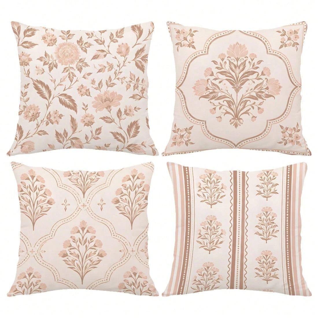 MEMNUN 4pcs Milk Tea Powder Vintage Ditsy Floral Pattern Pillow Covers [Pillow Insert Not Included], 40*40cm/45*45cm/50*50cm, [Single-Sided Printing] Made Of Polyester Material Watercolor Peony Branch