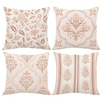 MEMNUN 4pcs Milk Tea Powder Vintage Ditsy Floral Pattern Pillow Covers [Pillow Insert Not Included], 40*40cm/45*45cm/50*50cm, [Single-Sided Printing] Made Of Polyester Material Watercolor Peony Branch