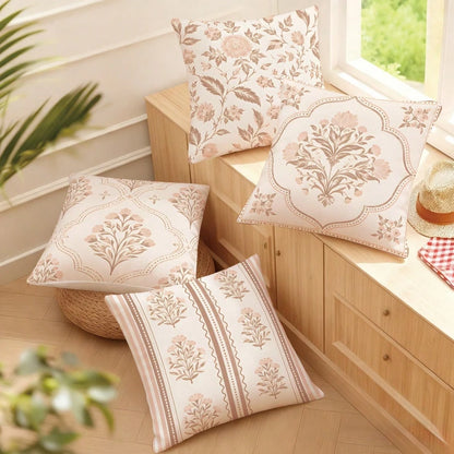 MEMNUN 4pcs Milk Tea Powder Vintage Ditsy Floral Pattern Pillow Covers [Pillow Insert Not Included], 40*40cm/45*45cm/50*50cm, [Single-Sided Printing] Made Of Polyester Material Watercolor Peony Branch