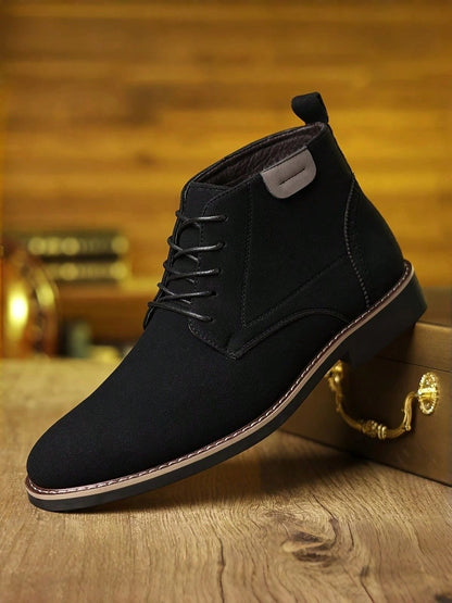 Men's Classic Chukka Boots Suede Faux Leather Lace Up Round Toe Contrast Stitching Pull Tab Non Slip Comfort For Business Casual Office Wear