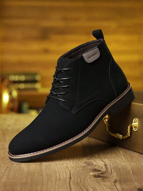 Men's Classic Chukka Boots Suede Faux Leather Lace Up Round Toe Contrast Stitching Pull Tab Non Slip Comfort For Business Casual Office Wear