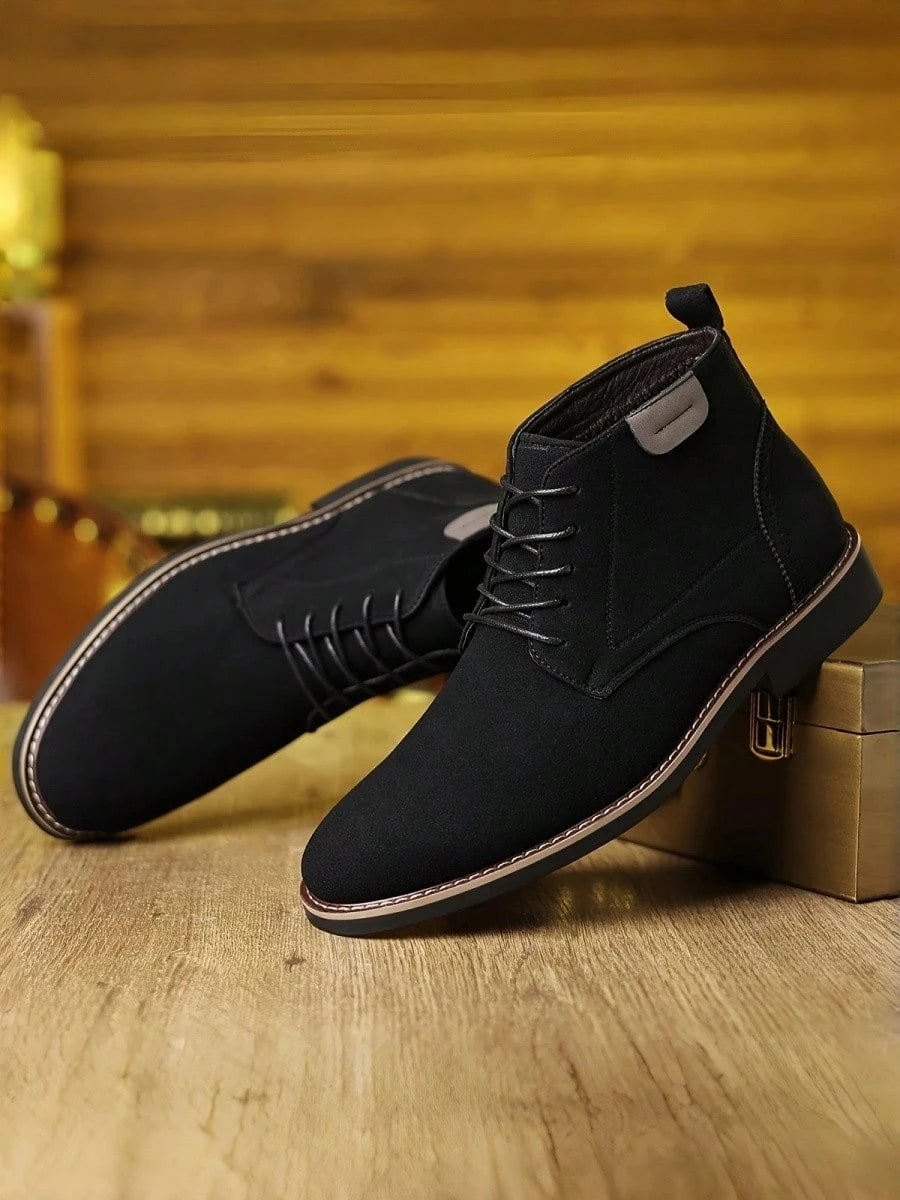 Men's Classic Chukka Boots Suede Faux Leather Lace Up Round Toe Contrast Stitching Pull Tab Non Slip Comfort For Business Casual Office Wear