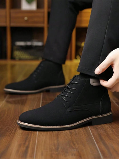 Men's Classic Chukka Boots Suede Faux Leather Lace Up Round Toe Contrast Stitching Pull Tab Non Slip Comfort For Business Casual Office Wear