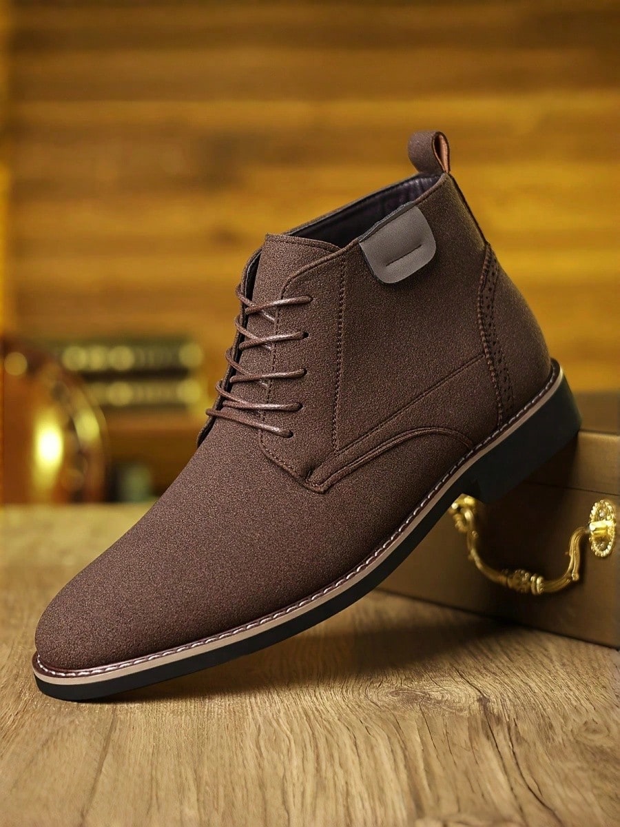 Men's Classic Chukka Boots Suede Faux Leather Lace Up Round Toe Contrast Stitching Pull Tab Non Slip Comfort For Business Casual Office Wear